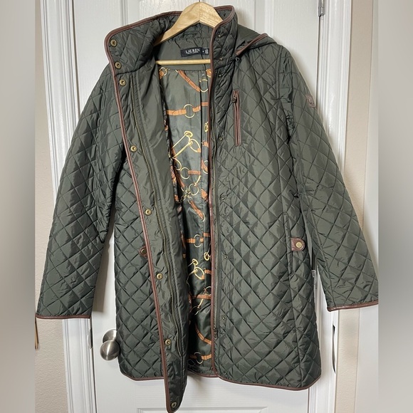 NWT Lauren Ralph Lauren Hooded Quilted Coat Green Size M - Picture 10 of 14